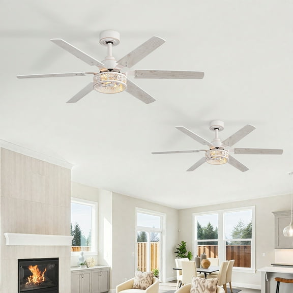 ALKAFY 2 Pack 46 inch White Washed Gold Ceiling Fan with E12 Lights - 5 Blades, 6 Speeds, Remote, for Bedroom & Living Room