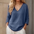 thumbnail image 2 of CONZONE Womens Summer Cotton Linen T-Shirts Long Sleeve T Shirts for Women Casual V Neck Solid Color Lightweight Tees Soft Cozy Dailywear, 2 of 6