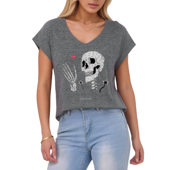 Giffimy Women's Skeleton with Heart V-Neck Sleeveless T-Shirt S-5XL Soft Casual Tank Top