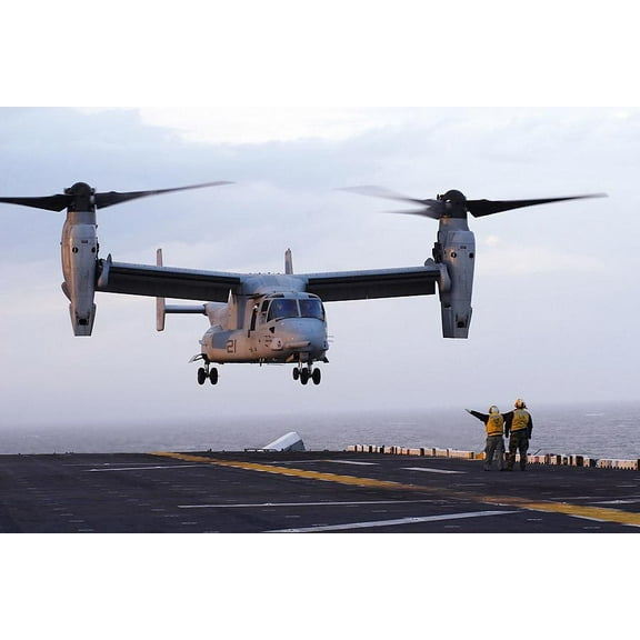 V-22 Osprey Landing Practice USS Kearsarge LHD 3 Photo - 12x18 Inch Laminated Aviation Poster - Stunning Detail and Bold Colors