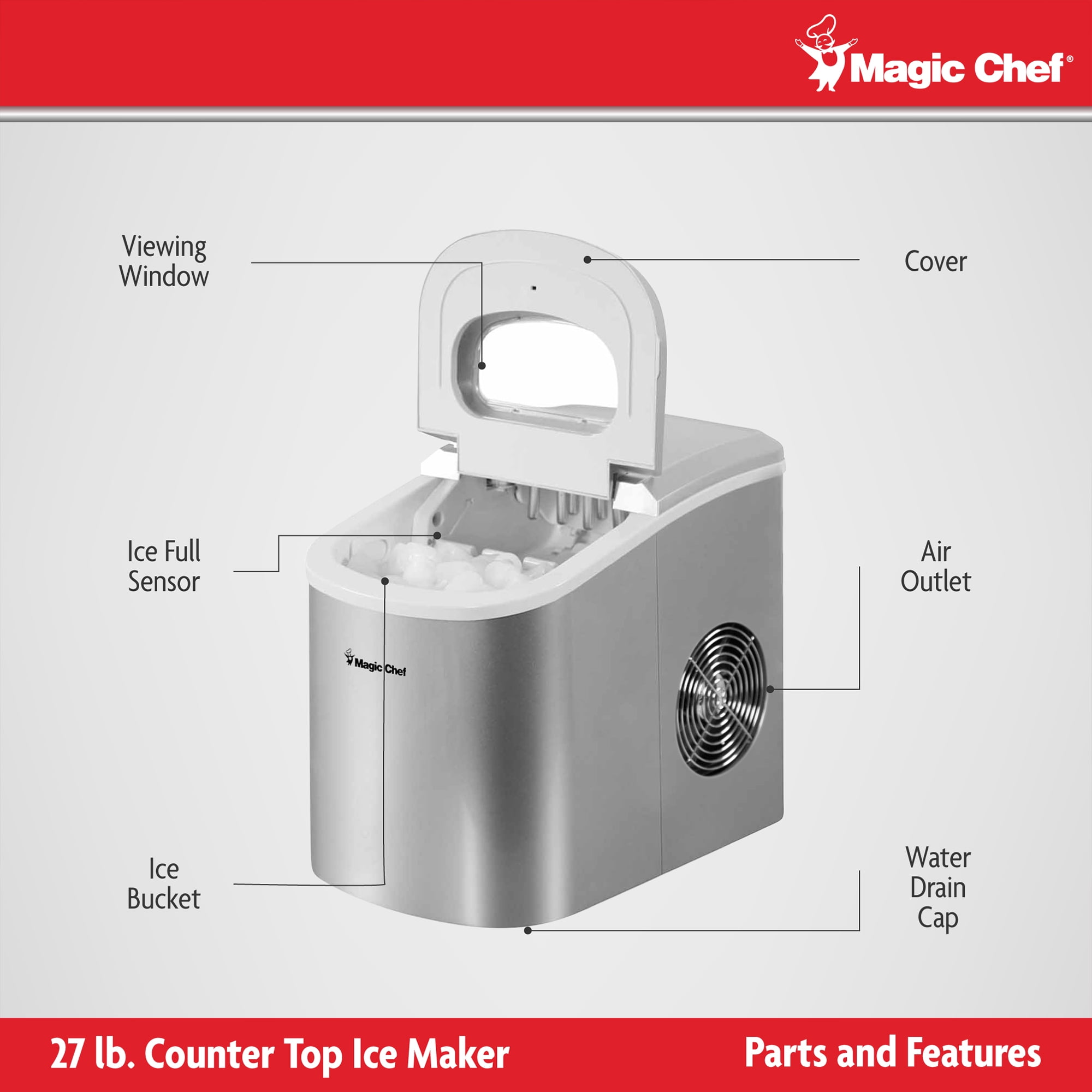 Magic Chef Mcim22sv 27 lb Portable Ice Maker Silver