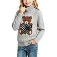 thumbnail image 3 of Crunowin Girls Pullover Sweater Bear Print Half Turtleneck Fall Winter Soft Kids Base Tops Gray Size 3T, 3 of 9