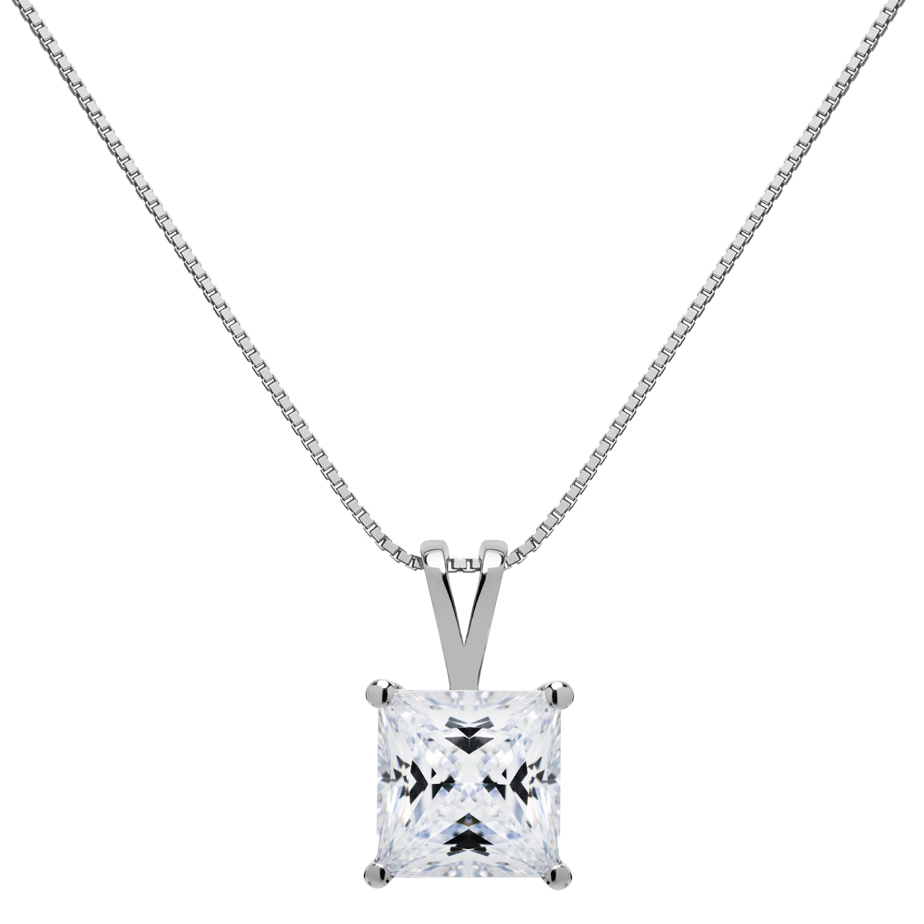 Everyday Elegance - 14K Solid White Gold Pendant Necklace | Princess