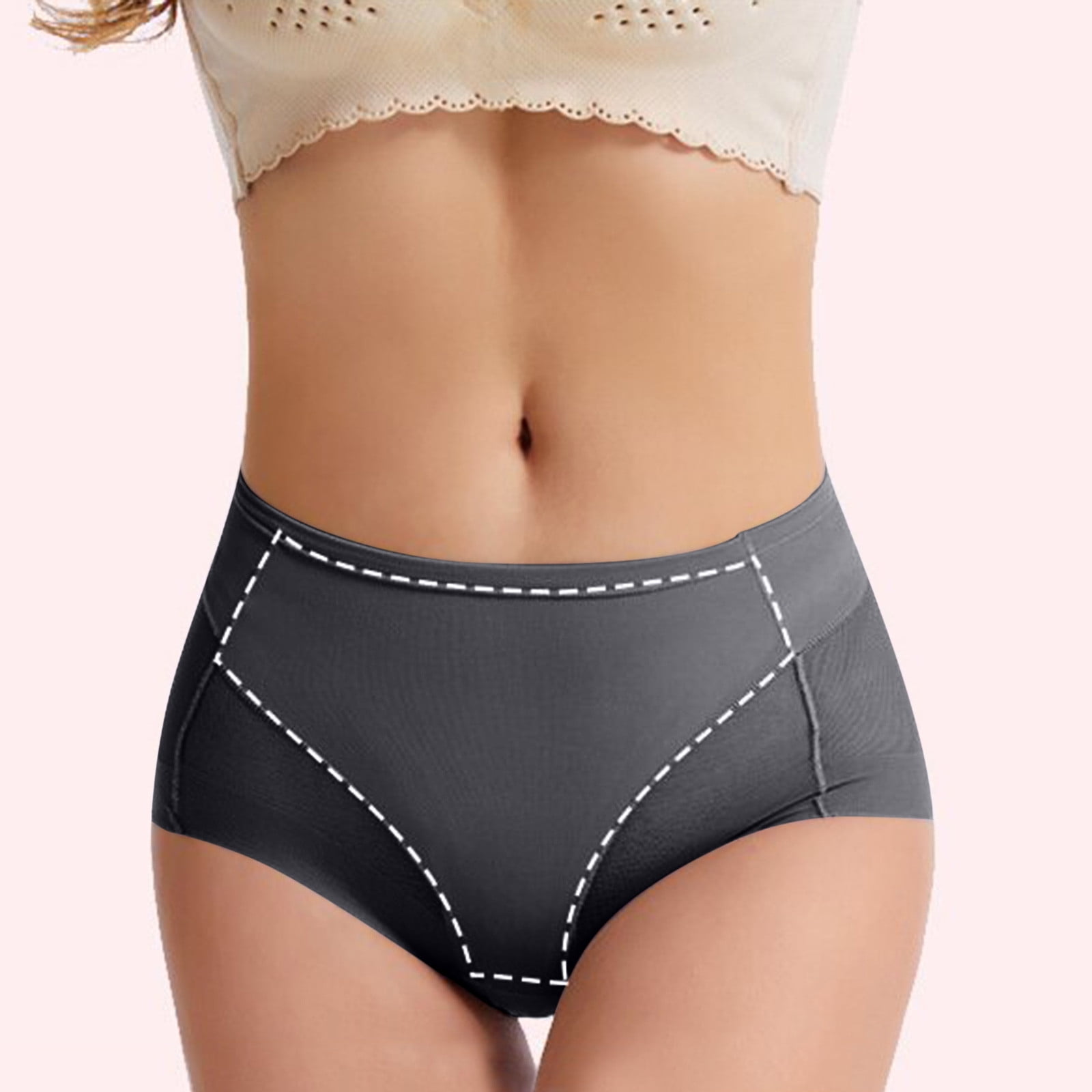 HUPOM Seamless Tummy Control Underwear For Women Girls Panties High Waist  Sleepwear Belt Elastic Waist Blue M