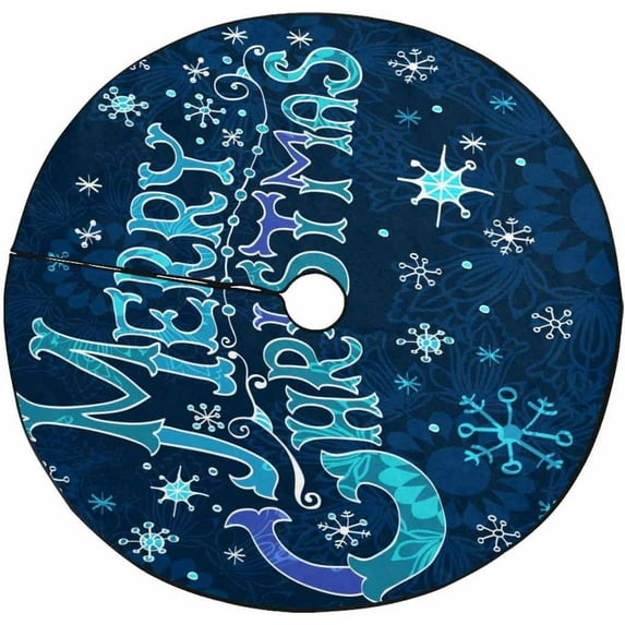 FMSHPON Merry Christmas Blue Xmas Christmas Tree Skirt Stand Mat for Holiday Party Decoration Indoor Outdoor 48 inches