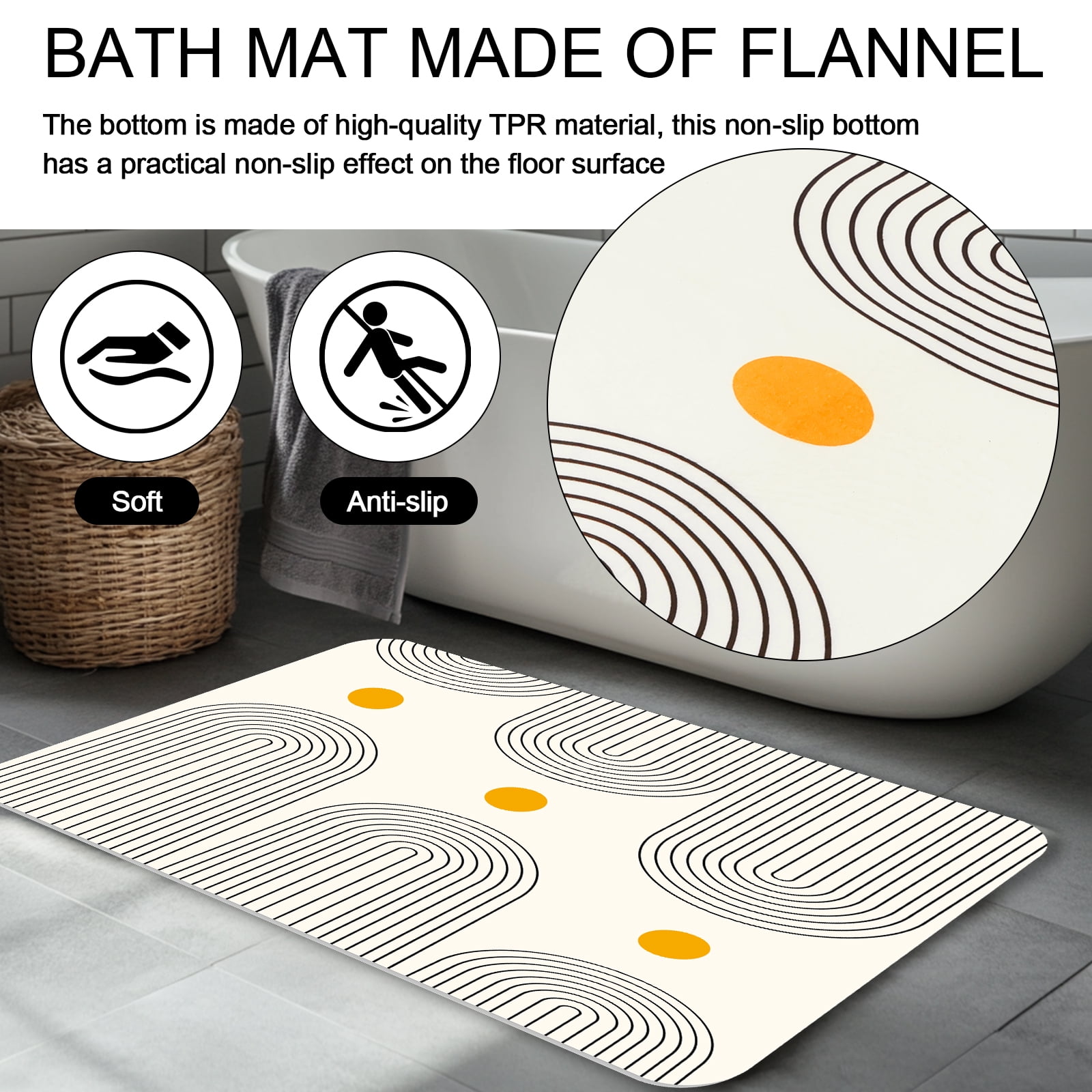 Dznils Boho Fabric Shower Curtains and Bath Rug Set, Modern Bathroom Curtain Sets, Beige, 72" x 72"