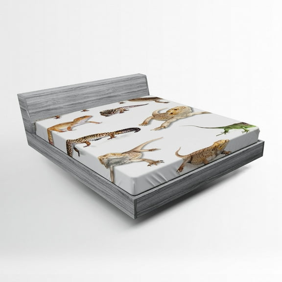Ambesonne Animal Print Fitted Sheet, Prehistoric Reptile, Queen Size, Multicolor