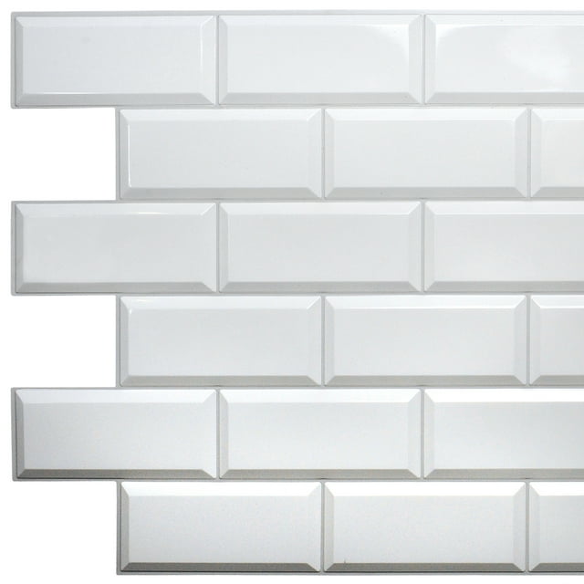 Panneau Mural 3D en Faux Carreaux PVC Blanc Perle de Dundee Deco, 3,2 Pi X 1,6 Pi, Revêtement Mural de Design Intérieur pour Application Commerciale et Résidentielle, 5 Pi2 Chacun, Lot de 5