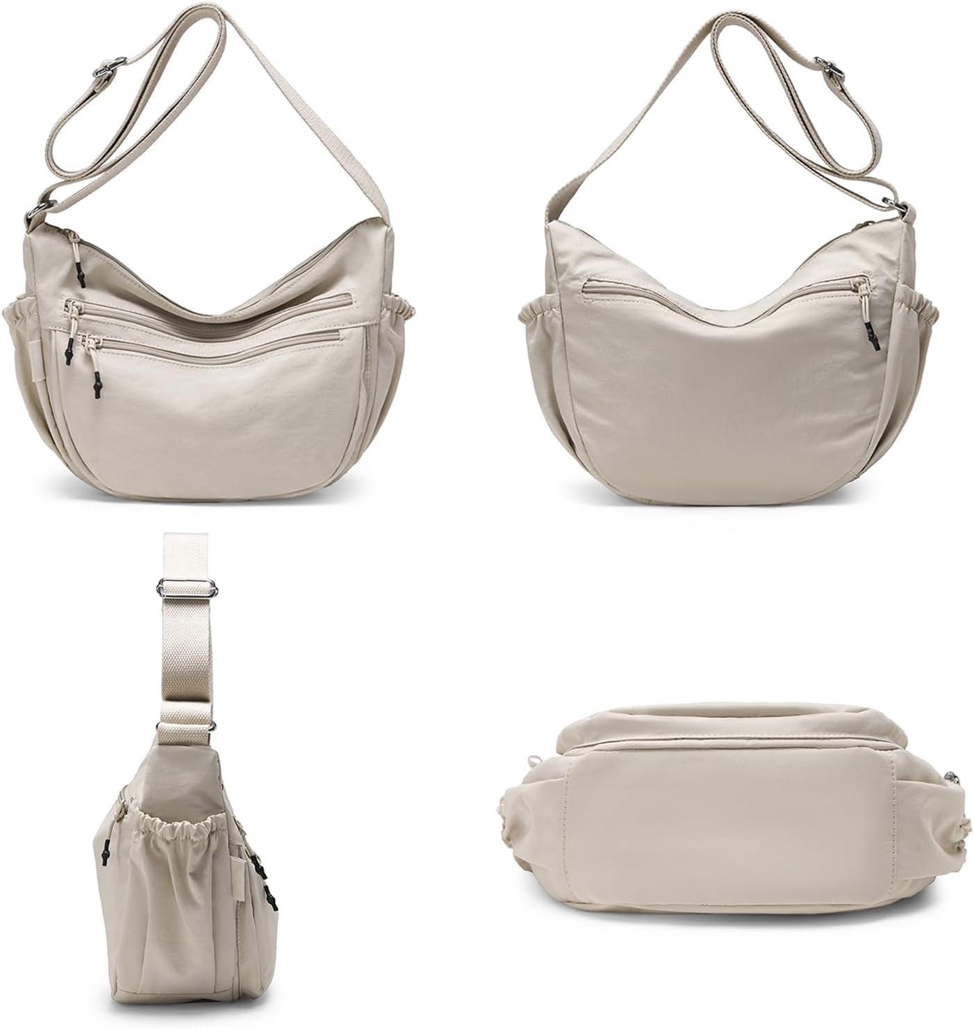 Trendy Small Crescent Bag Nylon Crossbody Bags for Women Lightweight Hobo Luna Bag Multi-Pocket Shoulder Crossbody Purses