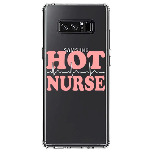 DistinctInk Clear Shockproof Hybrid Case for Samsung Galaxy Note 8 - TPU Bumper Acrylic Back Tempered Glass Screen Protector - Hot Nurse