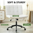 thumbnail image 3 of Criss Cross Chair with Wheels, Wide Seat Office Desk Chair with Gold Legs, Comfy Armless Cross Legged Chair, Height Adjustment, Swivel Rolling, PU White, 3 of 14