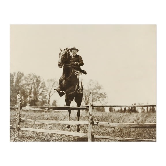 HISTORIX Vintage 1902 Theodore Roosevelt Photo Print - Old Photo of Theodore Roosevelt Horseback Jumping - Vintage Teddy Roosevelt Poster