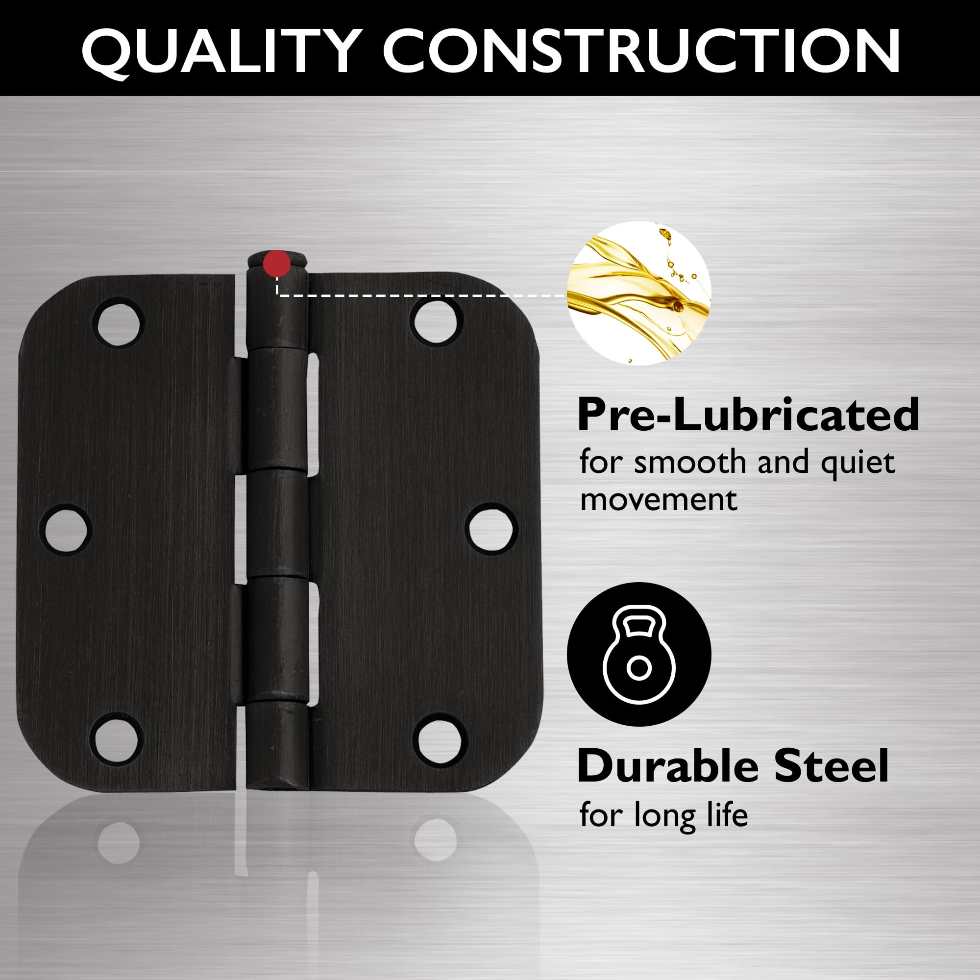 Design House Steel 3.5" x 3.5" Interior Door Hinges with Rounded 5/8" Radius (12-Pack)