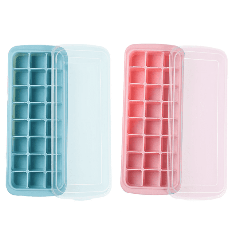 2Packs Ice Cube Trays (Pink+Blue) , Plastic Elongated Ice Cube