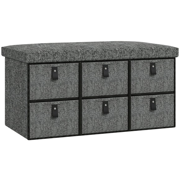 HOMCOM Shoe Bench, Entryway Bench with Fabric Drawers, Charcoal Grey