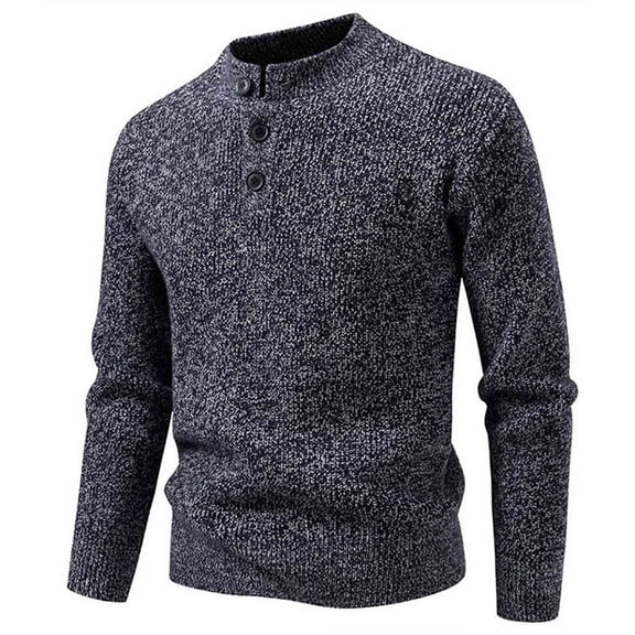 ZUKMRJPC Men's Crewneck Sweaters Casual Long Sleeve 3-Button Slim Fit Pullover Sweater Soft Comfy Solid Color Warm Chunky Knitted Tops