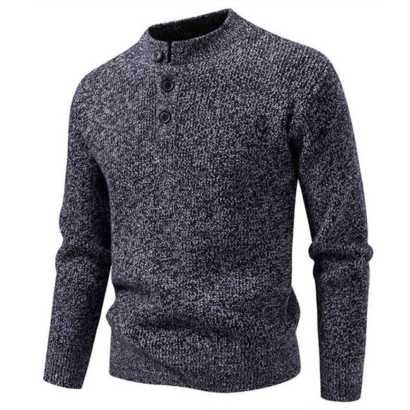 fheaev Chandail pour Hommes Automne Doux Classique Chandail à Enfiler Haut Hommes Décontracté Mode Bouton Demi Cardigan Col Rond Élasticité Chandail Couche de Base Tricot Manches Longues Chandail