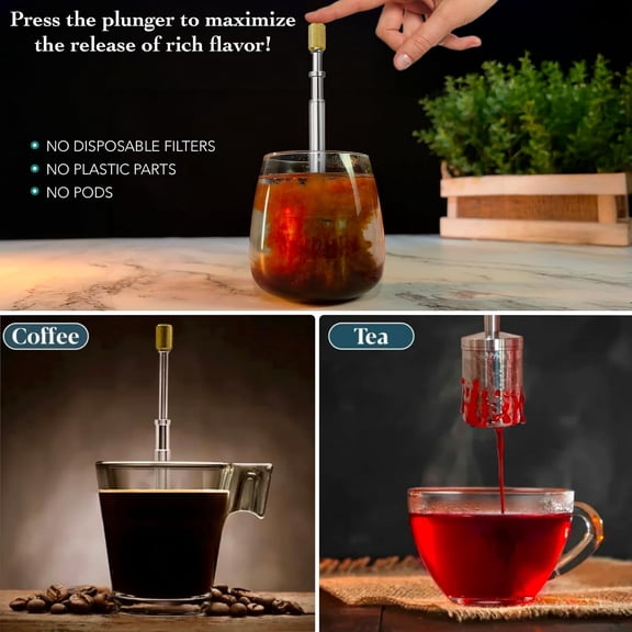 Original Coffee & Tea Maker – Portable Stainless Steel  French Press – Patented 3-in-1 Technology for Hot, Iced & Cold Brew – Perfect for Home, Camping & Travel
