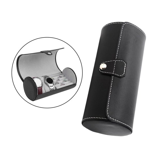 Joyero organizador de almacenamiento de relojes de cuero PU para anillos, vitrina de viaje Negro Hugo Caja de joyería de reloj