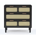 thumbnail image 2 of 3 drawer dresser, modern rattan dresser cabinet with wide drawers and metal handles, farmhouse wooden storage chest of drawers for room, living room, hallway, entrance, office, 2 of 11