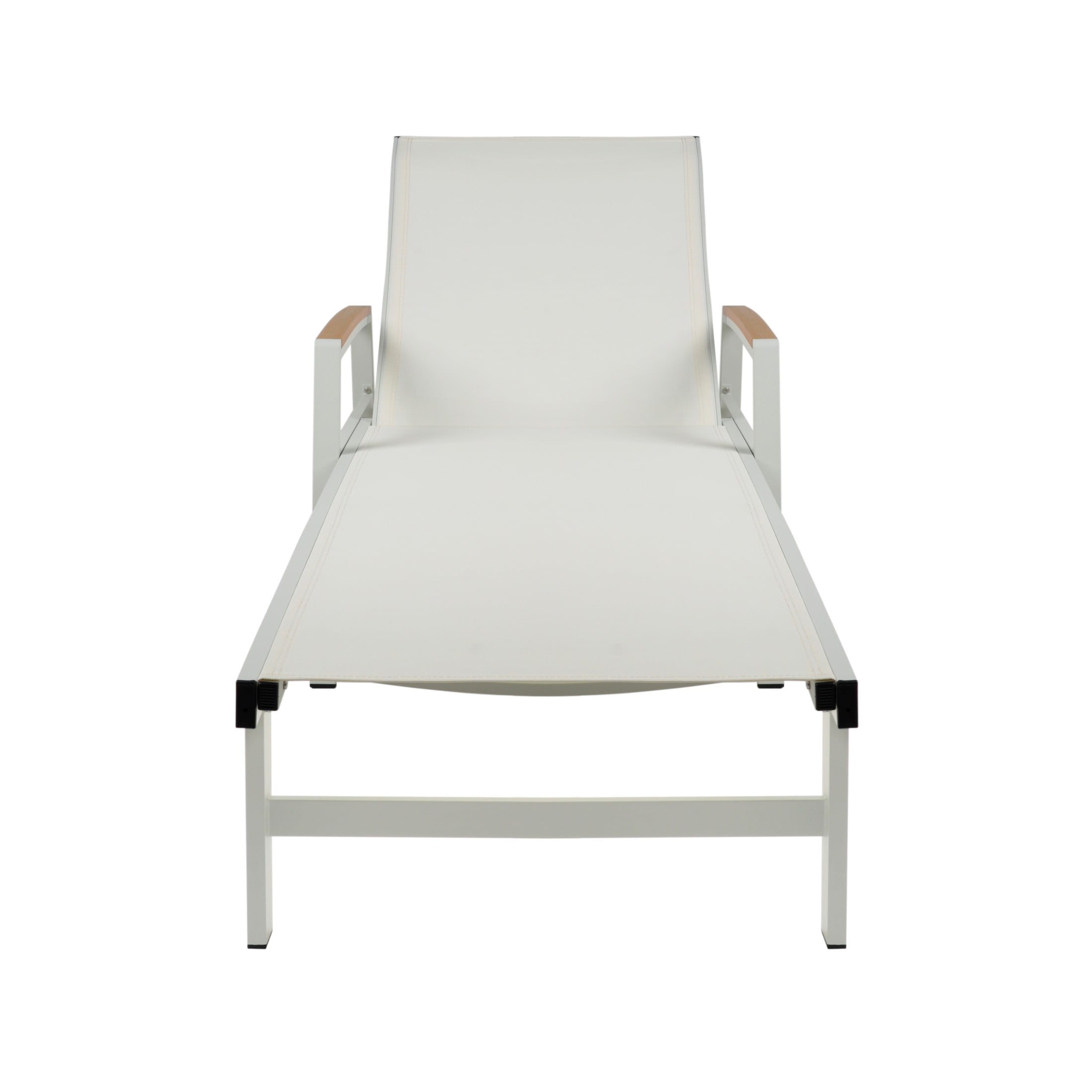 Stylish Outdoor Adjustable Chaise Lounges with Aluminum Frame and Mesh Seating, White+Natural
