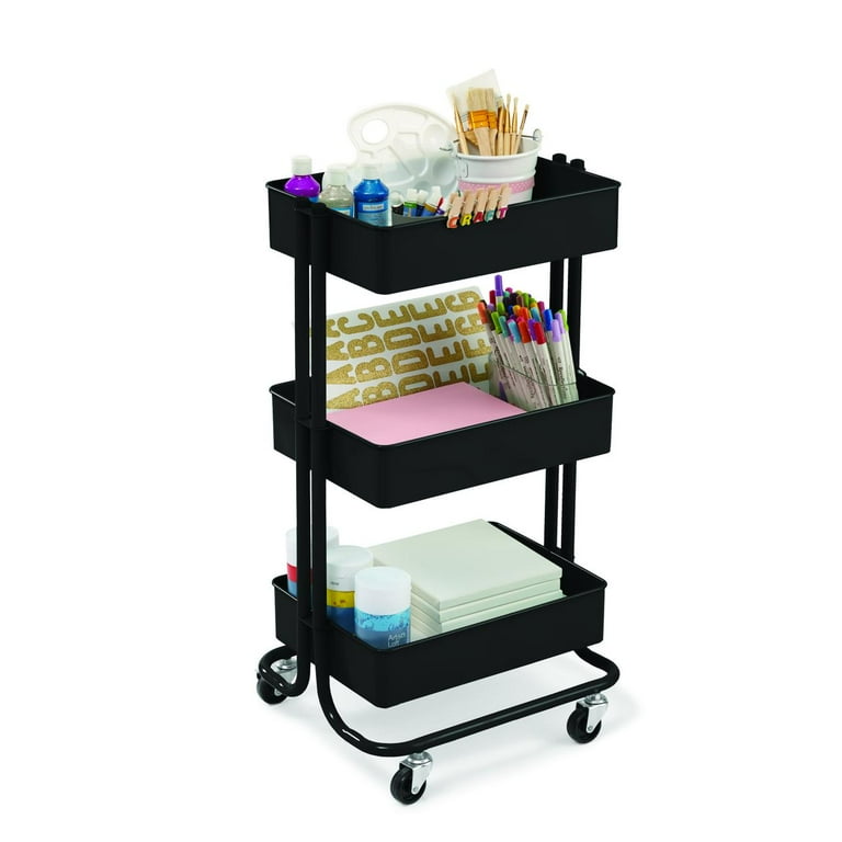 Simply Tidy Lexington Black 3-Tier Metal Rolling Cart - Movable