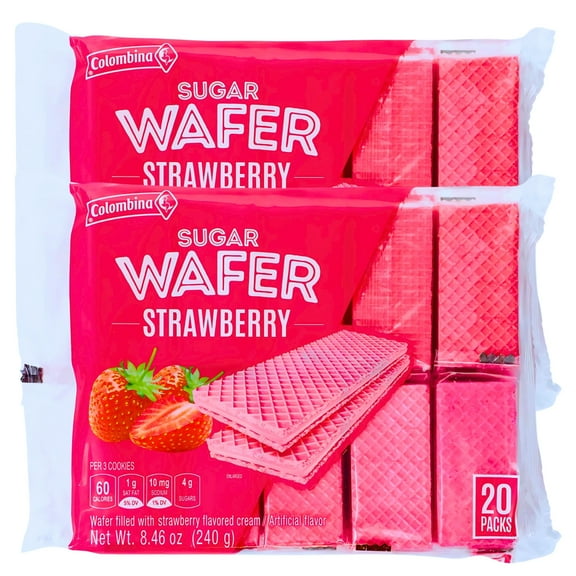 (2) Strawberry Sugar Wafer Cookies, 8.46 oz (20ct Pack) Crispy Layered Wafers Flavored Cream School Lunch Party Snacks