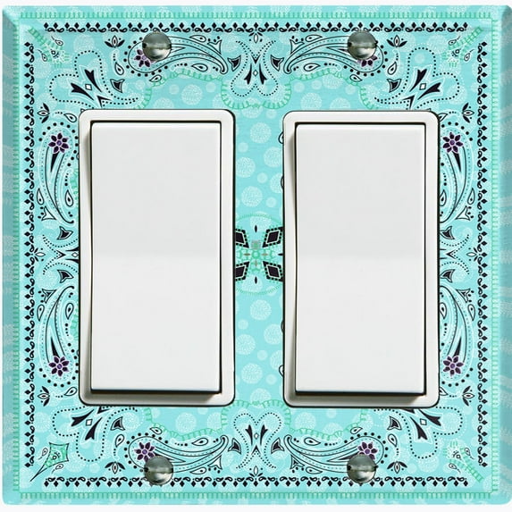 Metal Light Switch Plate Cover Teal Paisley Bandana Spotted Tile Pattern TIL084