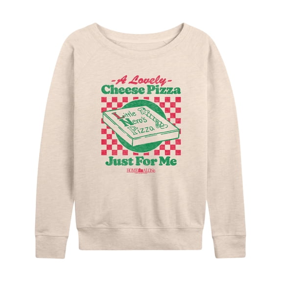 Home Alone - Lovely Cheese Pizza Just For Me Women's Lightweight French Terry Wide Neck Long Sleeve Graphic Shirt