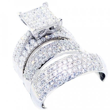 Midwestjewellery 2 25cttw His And Her Trio Rings Set 10k White 2 25cttw His And Her Trio Rings Set 10k White Gold 22mm Wide Square Shaped High