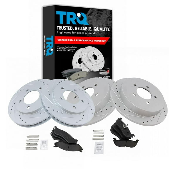 TRQ Front and Rear Performance Brake Pad & Rotor Kit Brake Pads Brake Rotors Set Semi-Metallic Premium G-Coated Fits Select 1997-2002 Ford Expedition 1998-2002 Lincoln Navigator