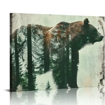 COMIO Farmhouse Bear Cabin Wall Decor Rustic Natural Forest Wildlife Pictures Wall Art Abstract Woodland Bear Canvas Print Painting Home Artwork Decorations For Bathroom Bedroom