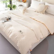 Lightweight All Season Comforter, Machine Washable Bed Quilt for Air Conditioned Rooms, Breathable and Thermal Regulating Blanket(Beige)