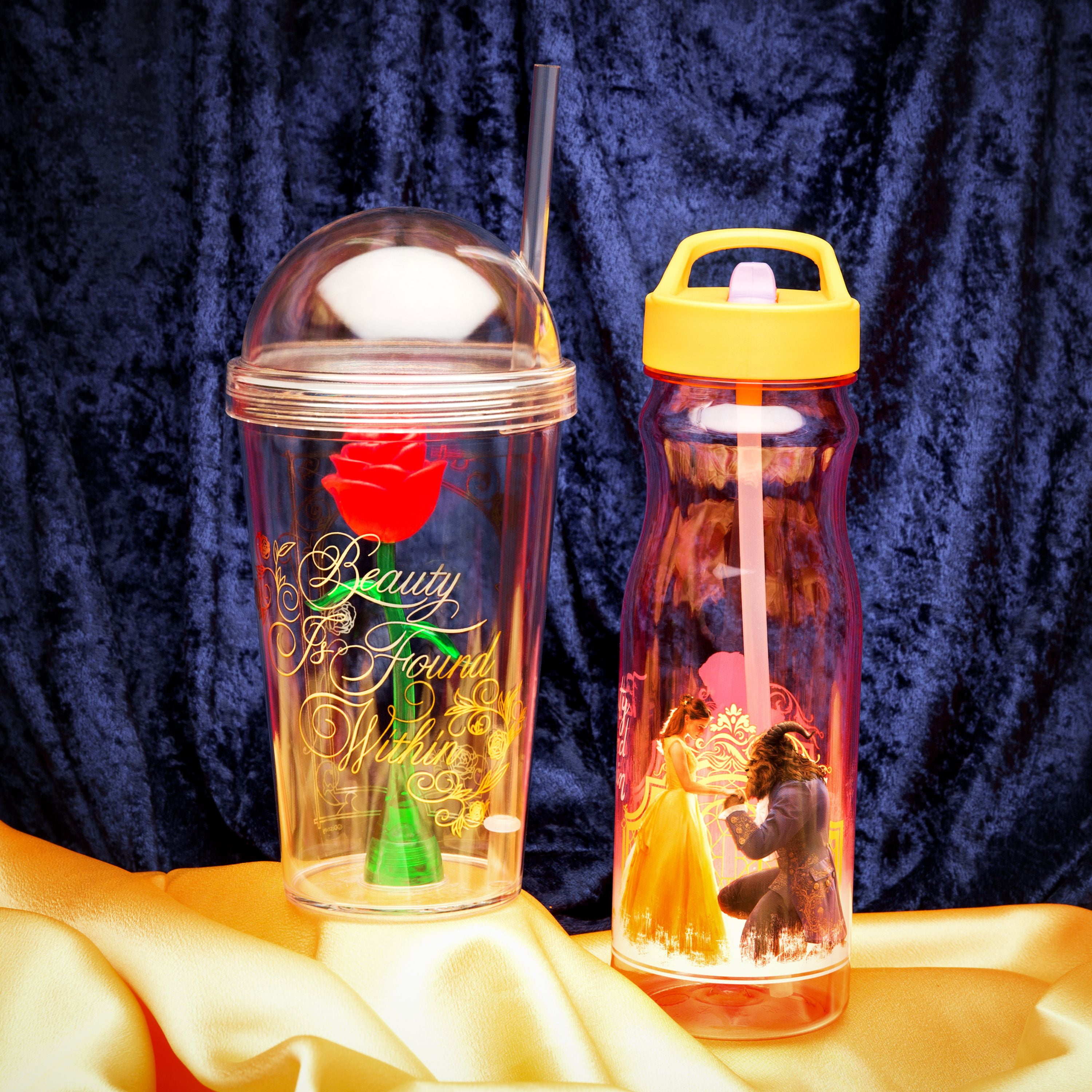 Disney Beauty and the Beast Glass Tumbler with Straw