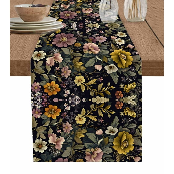 Botanicals Floral Table Runner 72 Inches, Garden Seasonal Botanical Blooms Bed Runner Dresser Scarves Tabletop for Indoor Outdoor Parties/Ceremony/Banquet, 14" x 72"