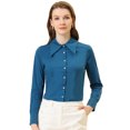 thumbnail image 1 of INSPIRE CHIC Women's Point Collar Long Sleeve Button Shirt Lake Blue XL, 1 of 4