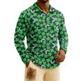 thumbnail image 2 of Men's St. Patrick's Day Shamrock Henley Long Sleeve Pullover Casual Top Shirt, 2 of 6