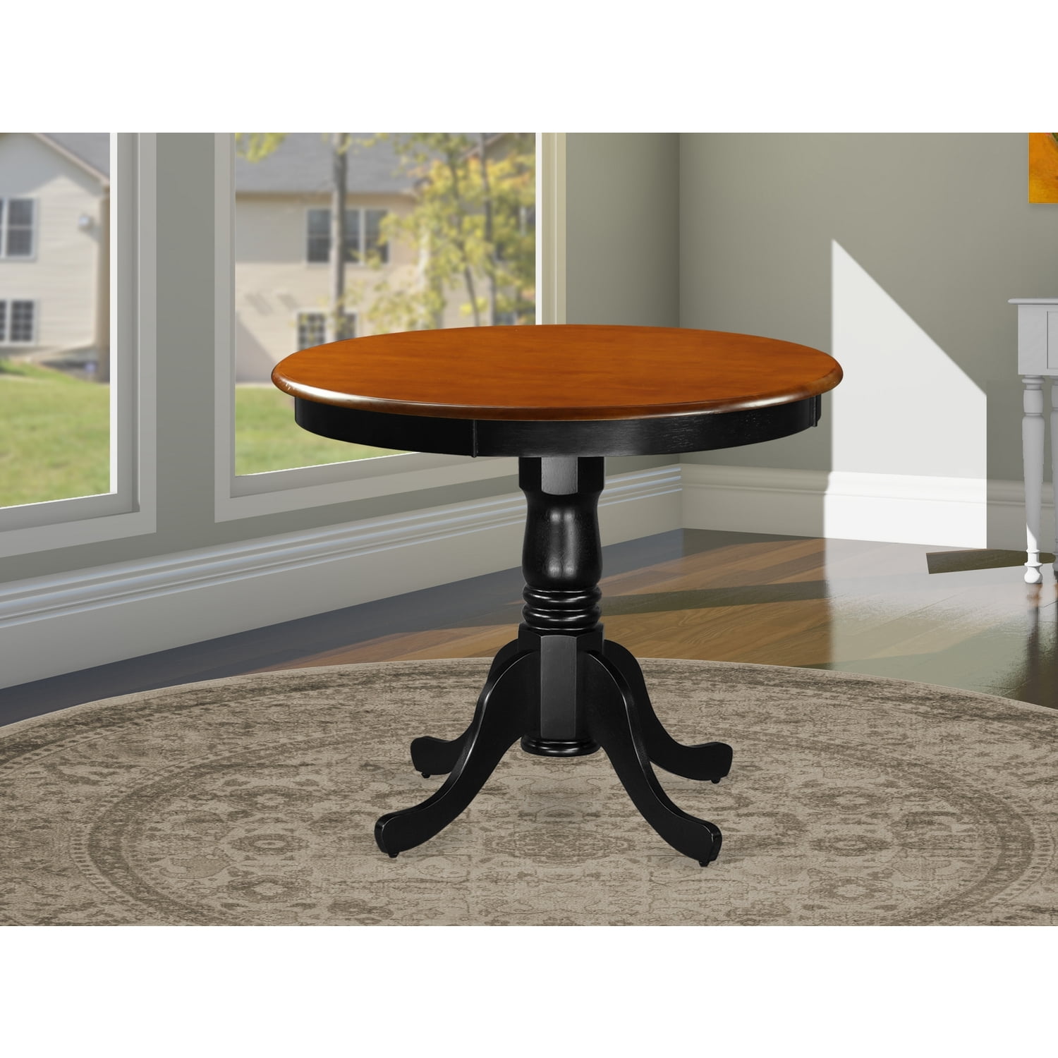 Antique 36" small round single pedestal table in cherry black solid wood new 