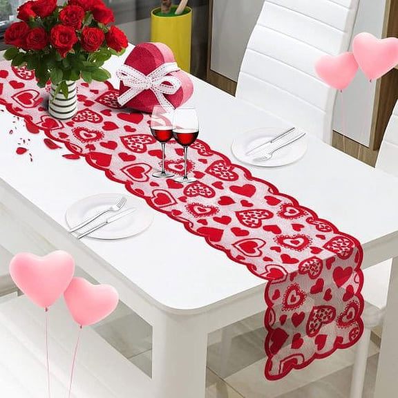 Cheers.US Valentines Day Decorations Table Runner, Lace Heart Table Runner for Wedding Party Anniversary Valentine’s Day Sweetest Day Dinner Supplies and Daily Use Home Decor