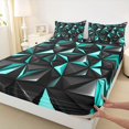 thumbnail image 5 of Manfei 3D Geometric Triangle Queen Sheets, Teal Black Queen Sheet Sets, Black Reversible 4 Pieces1 Flat Sheet + 1 Fitted Sheet + 2 Pillowcases, 5 of 6