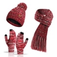 thumbnail image 1 of Bufanda caliente del sombrero del invierno y bufanda determinada del cuello del sombrero de las mujeres del guante de la pantalla táctil con la guarnición de las lanas, 1 of 5