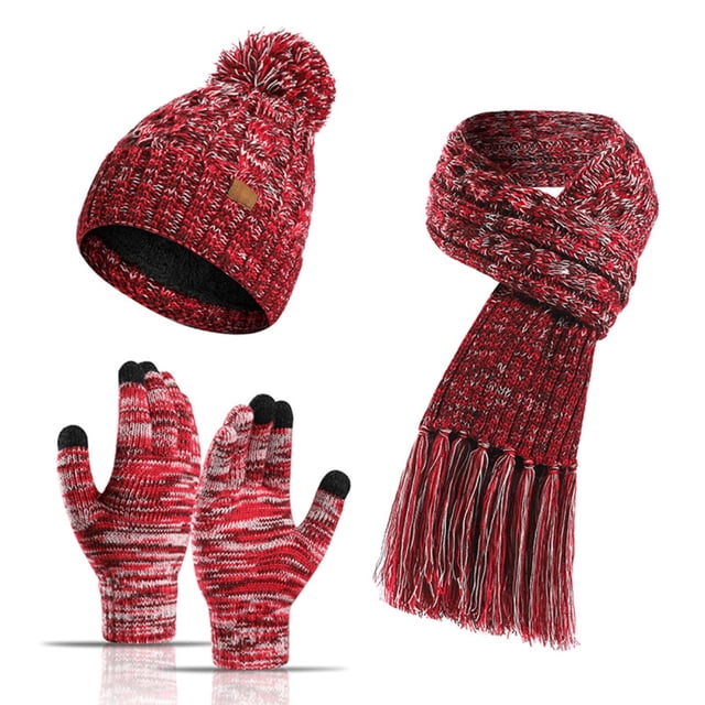Bufanda caliente del sombrero del invierno y bufanda determinada del cuello del sombrero de las mujeres del guante de la pantalla táctil con la guarnición de las lanas