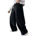 thumbnail image 2 of OOOUM Boys Fleece Lined Sweatpants Elastic Waist Baggy Wide Leg Pants With Pocket Soft Comfy Casual Joggers Black 8-9 Years, 2 of 7