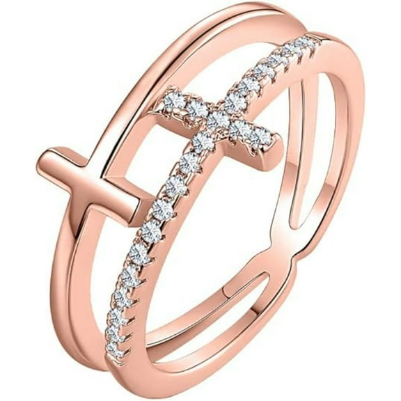 Engagement Wedding 925 Sterling Silver 14K Rose Gold Plating Round Cut White Diamond Christmas Special Double Cross Ring For Women