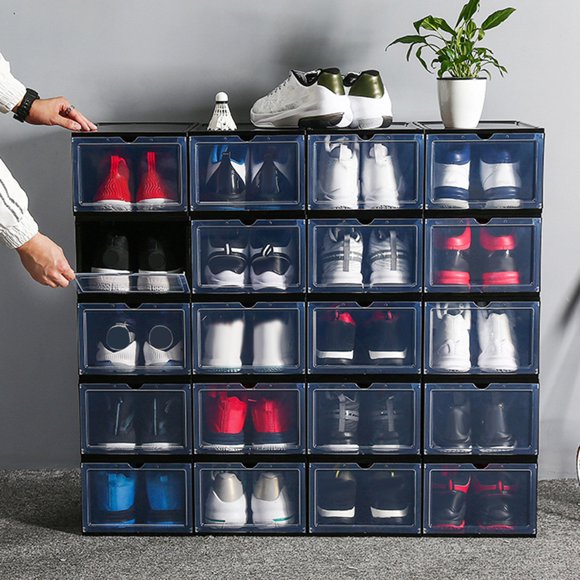 Clamshell Stackable Dustproof Shoes Storage Container Display Box Organizer