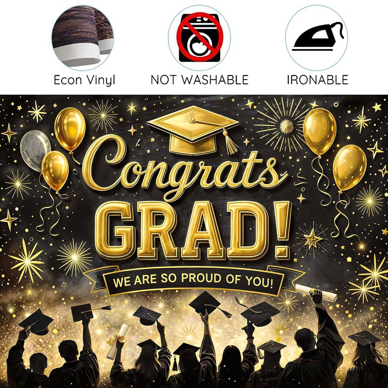 Congrats Grad Graduation Backdrop 7x5ft, Black and Gold Graduation Party Decoration Backdrop, Class of 2026 Photography Background, We Are So Proud of You Photo Booth Prop for Graduation Ceremony