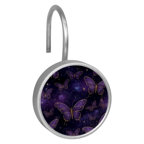 HemaKayy 12 Pcs Shower Curtain Hooks Bathroom Decorative Accessories Golden Edged Purple Butterfly