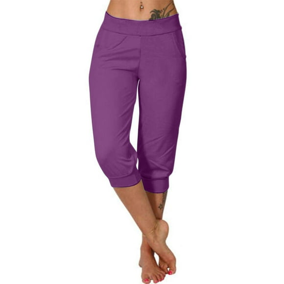 Timegard Capri Pants for Women Summer Low Elastic Cinch Bottom Comfy Joggers with Pockets Crop Pants