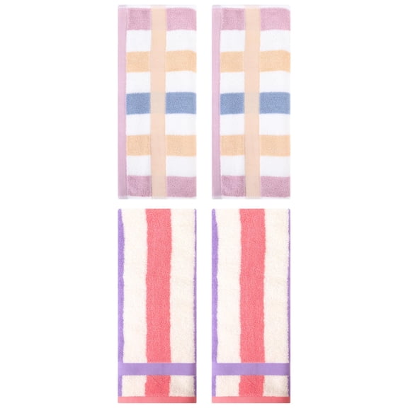 NOMADIC NOOK Hand Towels Set of 4 Striped Cotton Absorbent Soft Decorative Towel for Bathroom Purple Pink/Blue Purple 13" x 29"