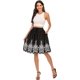 thumbnail image 3 of Love Welove Fashion Mujer Verano Algodón A-Line Acampanado Bordado Hasta la rodilla Forrado Hasta la rodilla Falda Negro con bordado blanco Tamaño mediano, 3 of 5